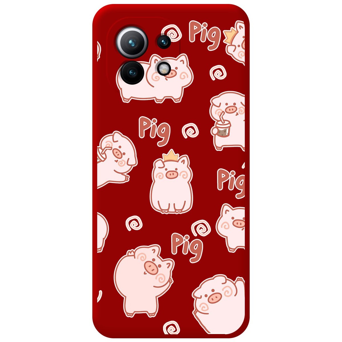 Funda Silicona Líquida Roja para Xiaomi Mi 11 5G diseño Cerdos Dibujos