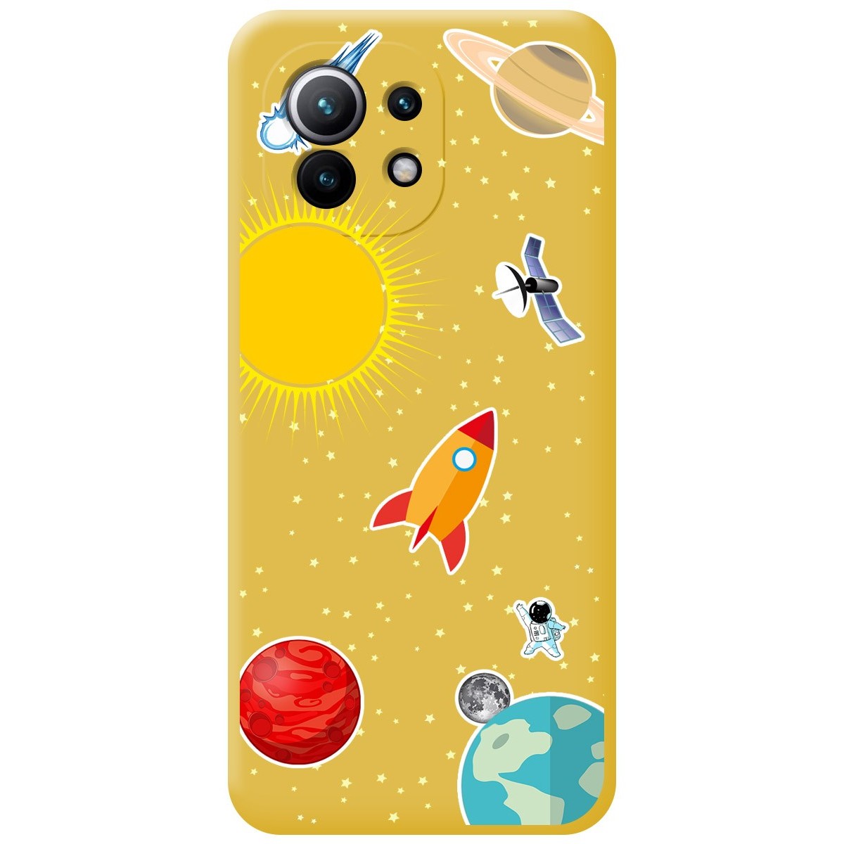 Funda Silicona Líquida Amarilla para Xiaomi Mi 11 5G diseño Espacio Dibujos