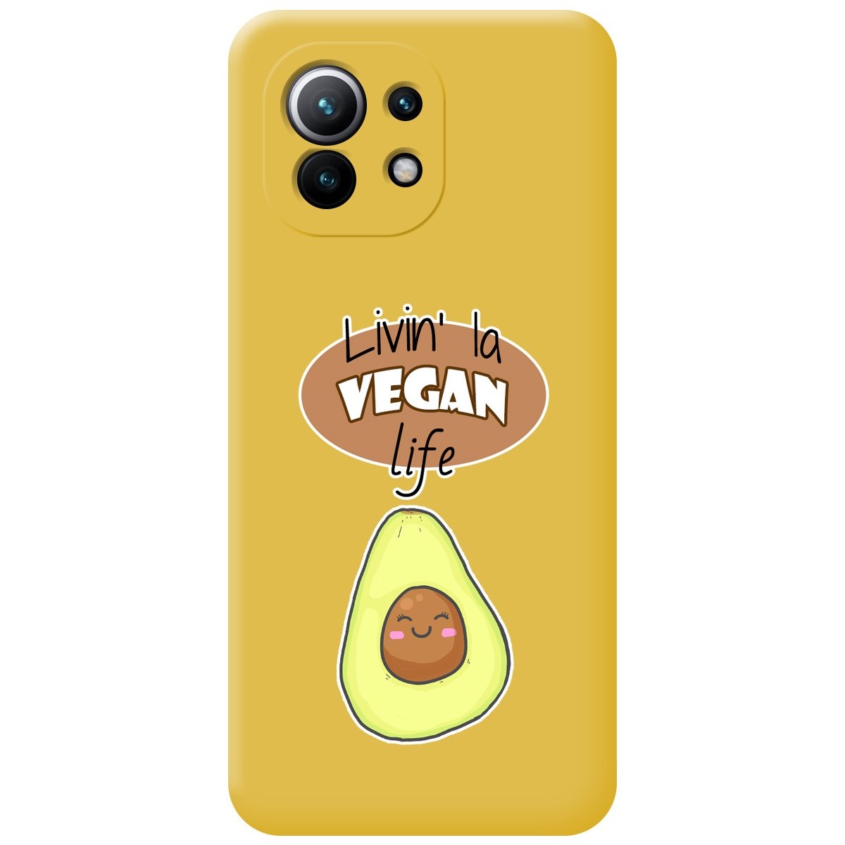 Funda Silicona Líquida Amarilla para Xiaomi Mi 11 5G diseño Vegan Life Dibujos