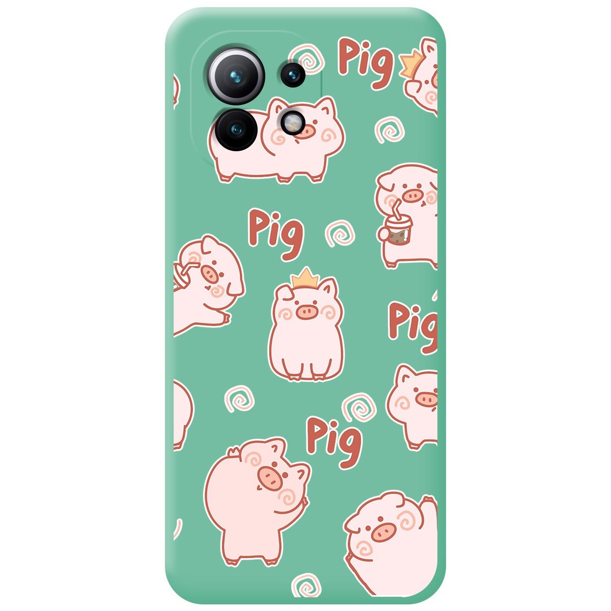 Funda Silicona Líquida Verde para Xiaomi Mi 11 5G diseño Cerdos Dibujos