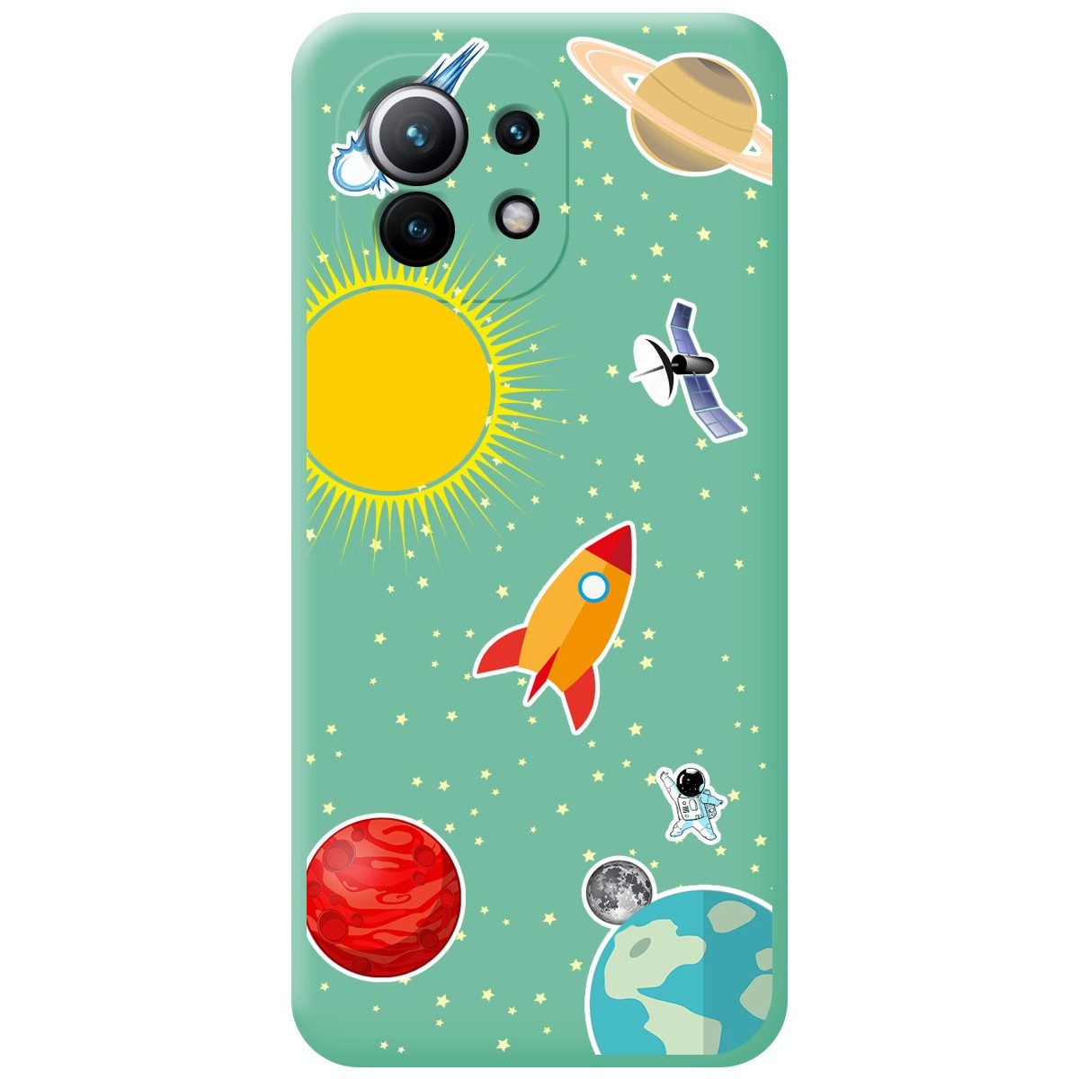 Funda Silicona Líquida Verde para Xiaomi Mi 11 5G diseño Espacio Dibujos