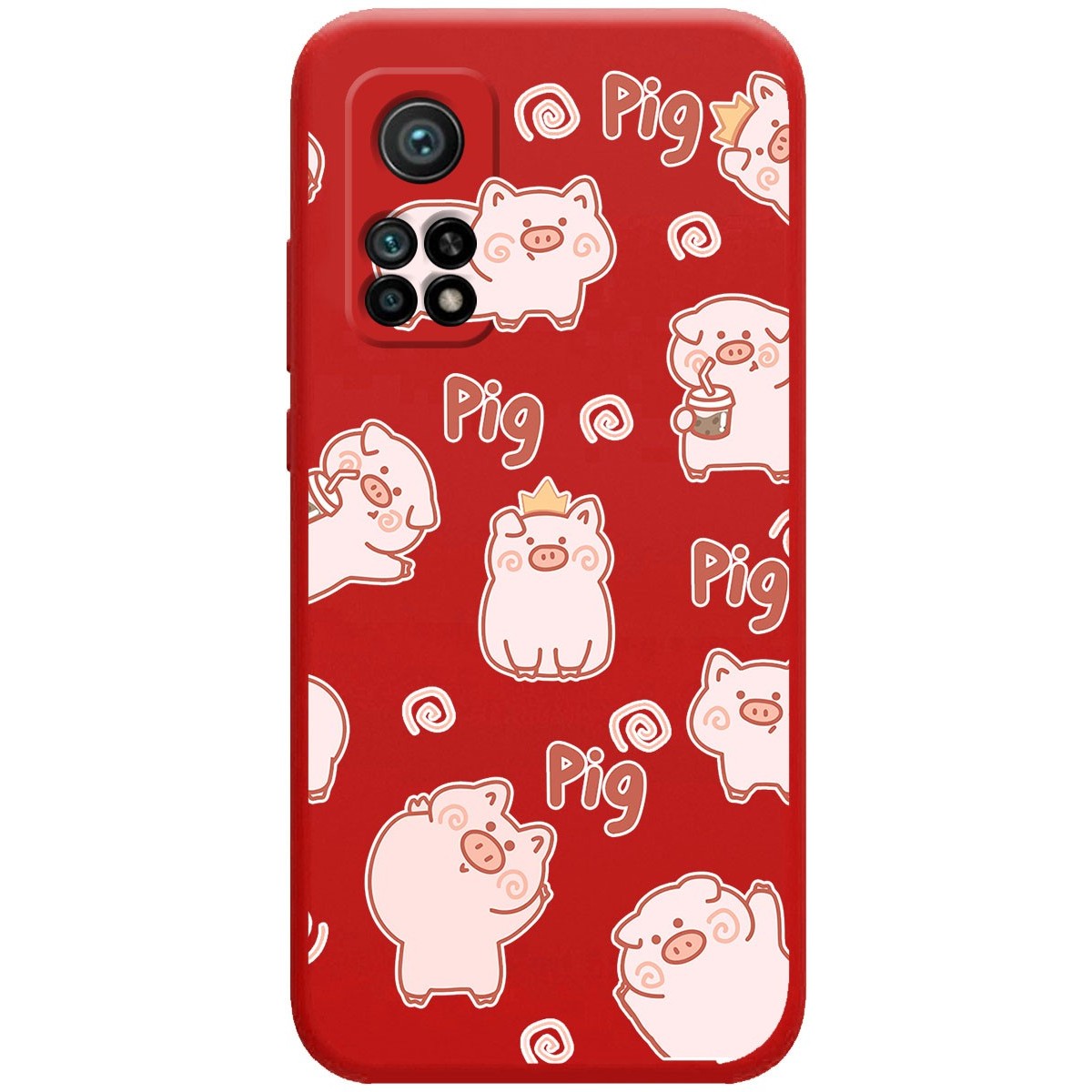 Funda Silicona Líquida Roja para Xiaomi Mi 10T / Mi 10T pro diseño Cerdos Dibujos