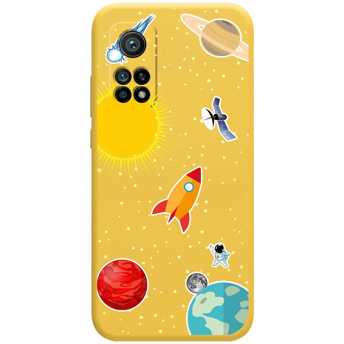 Funda Silicona Líquida Amarilla para Xiaomi Mi 10T / Mi 10T pro diseño Espacio Dibujos