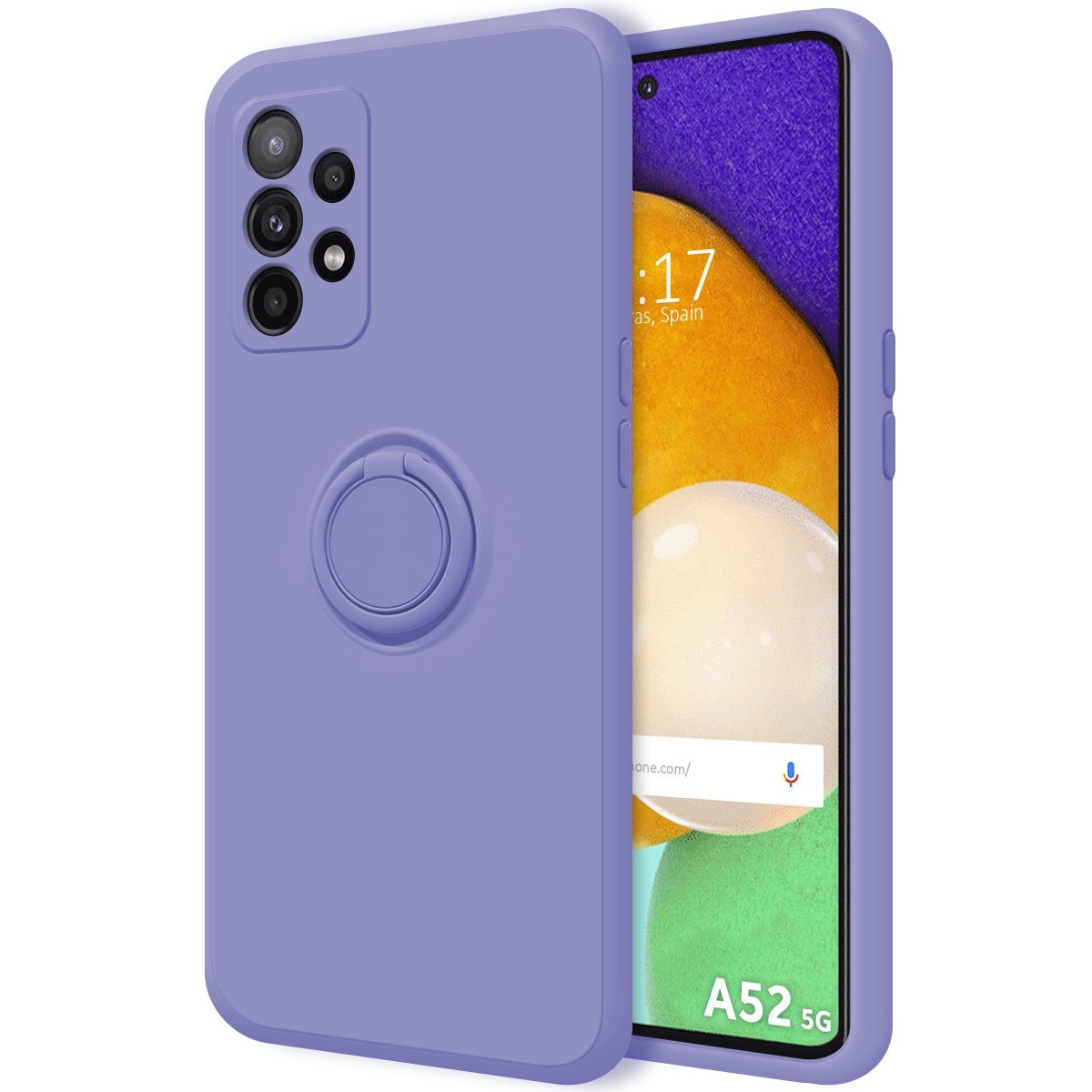 Funda Silicona Líquida Ultra Suave con Anillo para Samsung Galaxy A52 / A52 5G / A52s 5G color Morada