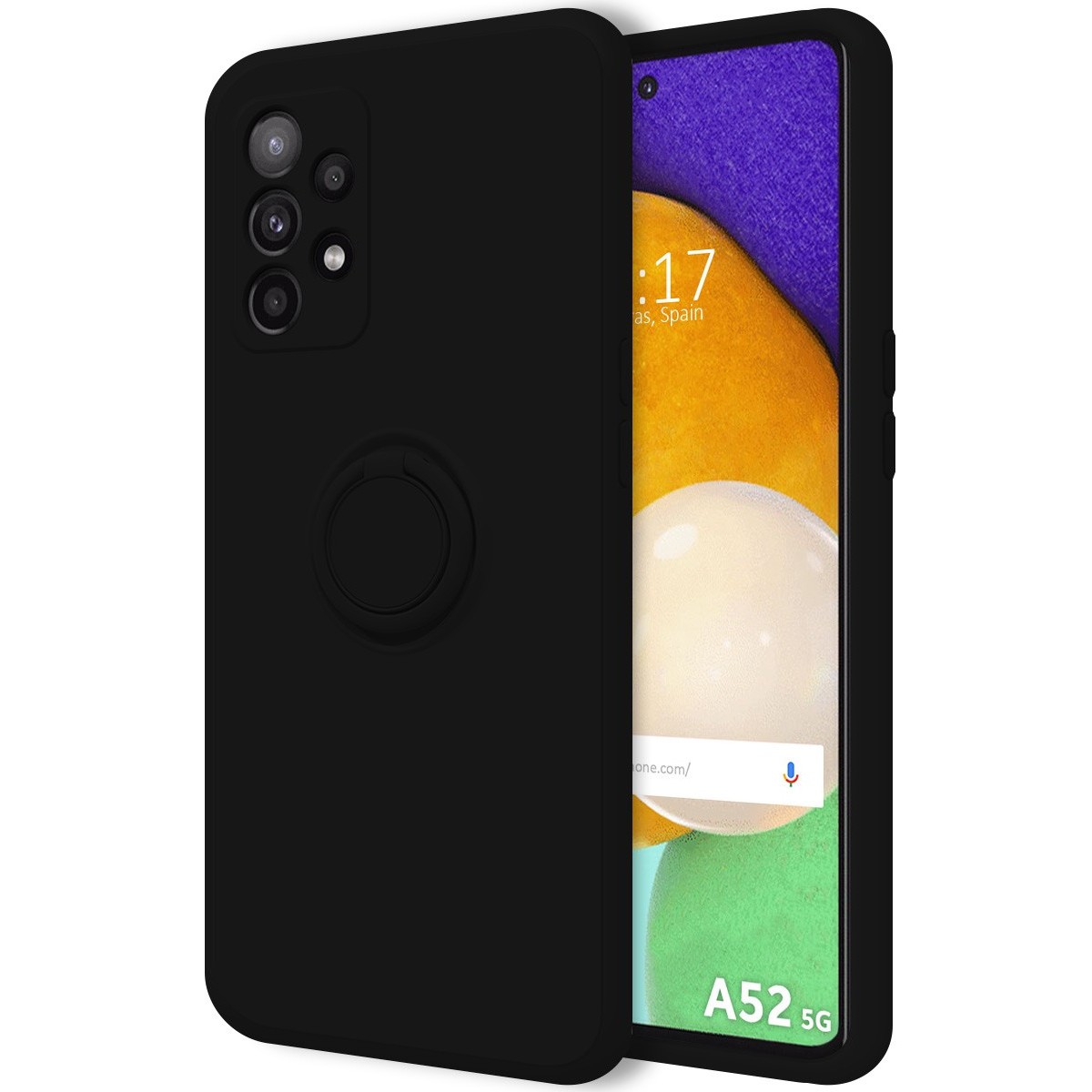 Funda Silicona Líquida Ultra Suave con Anillo para Samsung Galaxy A52 / A52 5G / A52s 5G color Negra