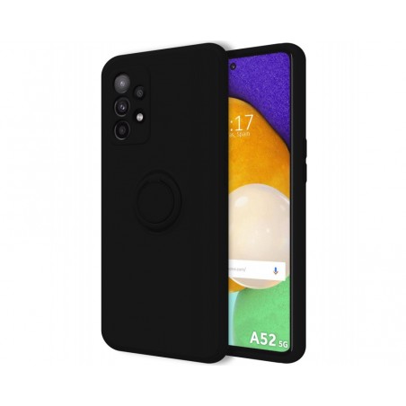 Funda Silicona Líquida Ultra Suave con Anillo para Samsung Galaxy A52 / A52 5G / A52s 5G color Negra