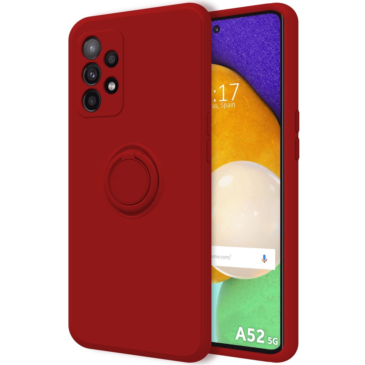 Funda Silicona Líquida Ultra Suave con Anillo para Samsung Galaxy A52 / A52 5G / A52s 5G color Roja