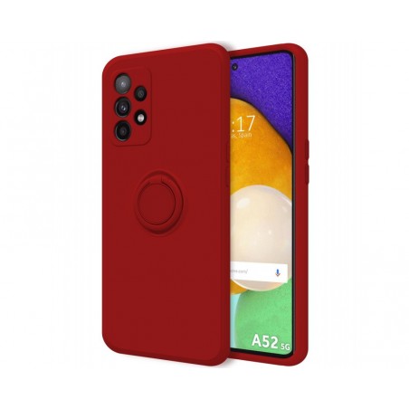 Funda Silicona Líquida Ultra Suave con Anillo para Samsung Galaxy A52 / A52 5G / A52s 5G color Roja