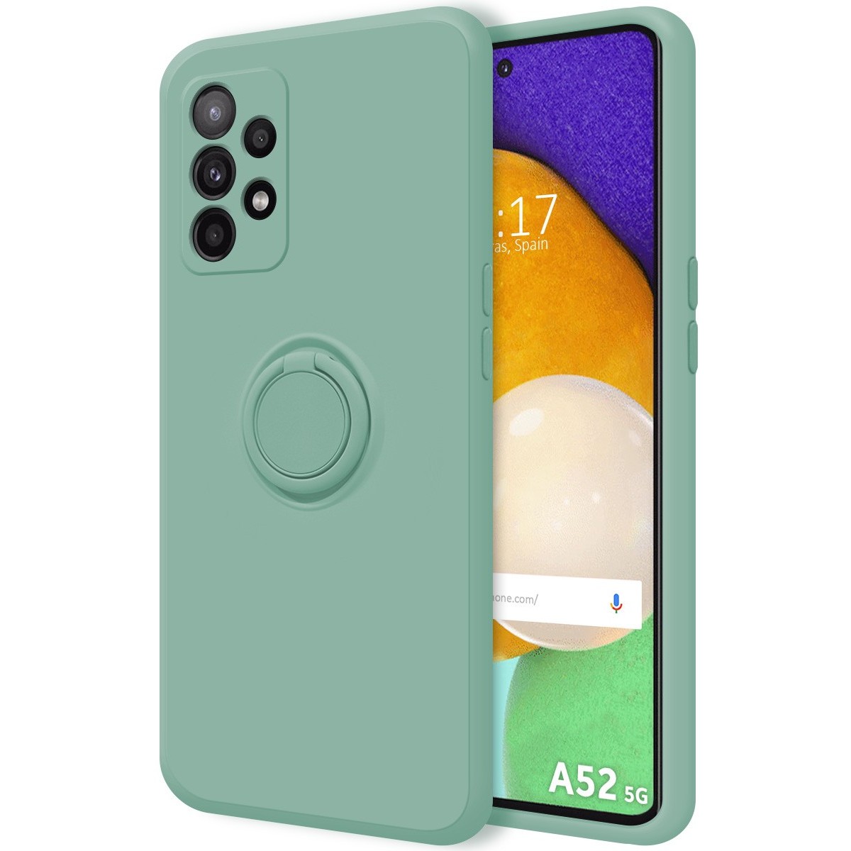 Funda Silicona Líquida Ultra Suave con Anillo para Samsung Galaxy A52 / A52 5G / A52s 5G color Verde