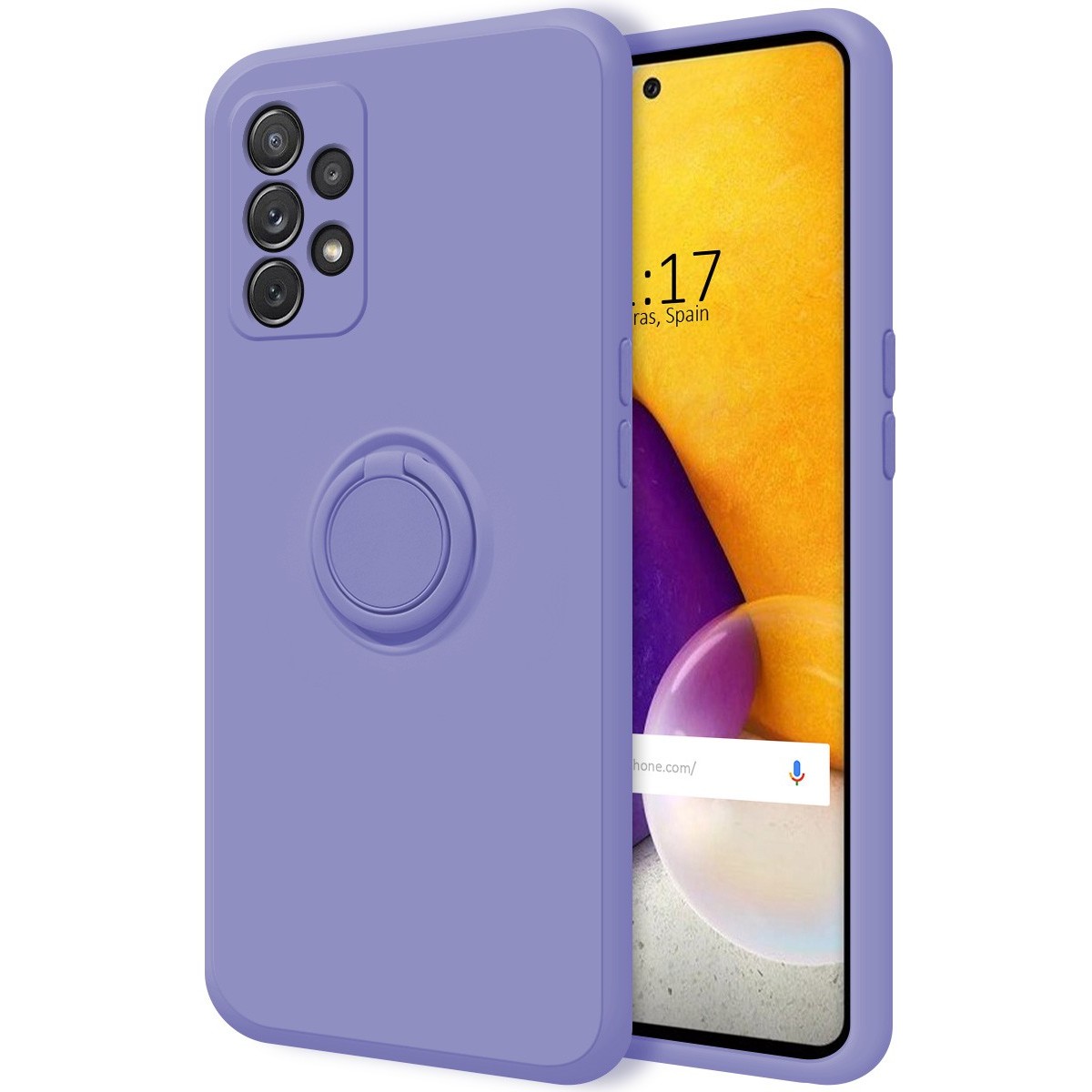 Funda Silicona Líquida Ultra Suave con Anillo para Samsung Galaxy A72 color Morada