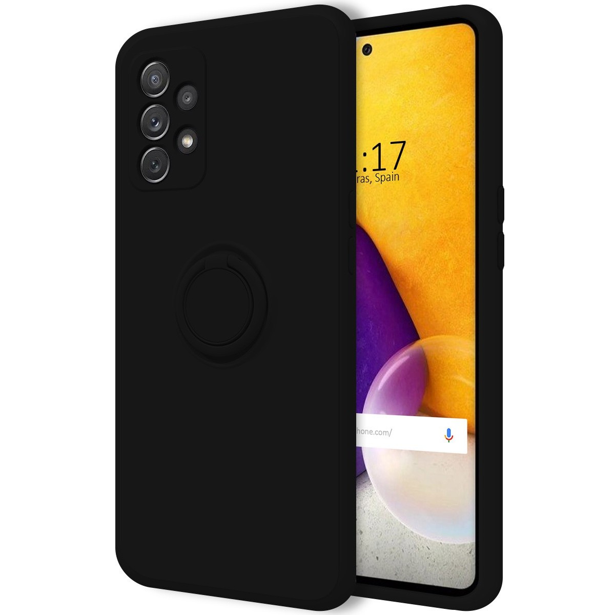 Funda Silicona Líquida Ultra Suave con Anillo para Samsung Galaxy A72 color Negra