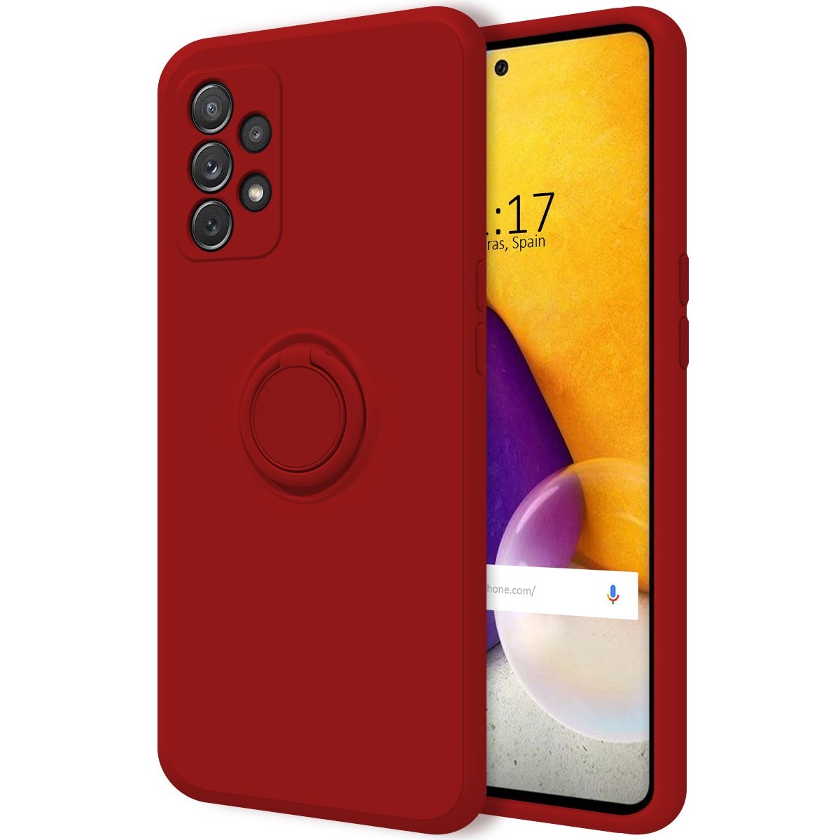 Funda Silicona Líquida Ultra Suave con Anillo para Samsung Galaxy A72 color Roja