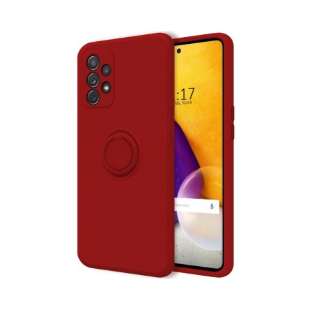 Funda Silicona Líquida Ultra Suave con Anillo para Samsung Galaxy A72 color Roja