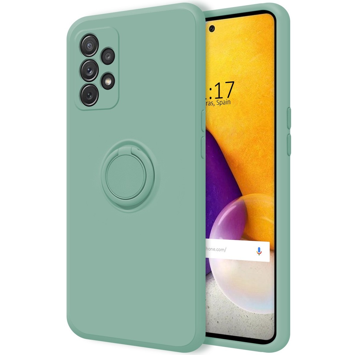 Funda Silicona Líquida Ultra Suave con Anillo para Samsung Galaxy A72 color Verde