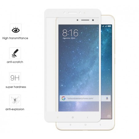 Protector Cristal Templado Frontal Completo Blanco para Xiaomi Mi Max 2 Vidrio