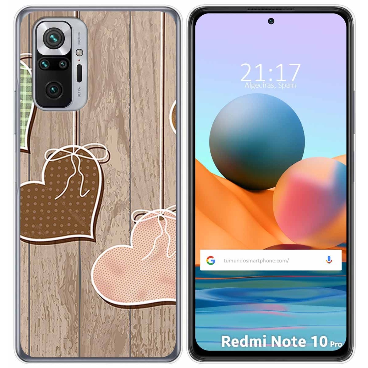 Funda Gel Tpu para Xiaomi Redmi Note 10 Pro diseño Corazones Madera Dibujos