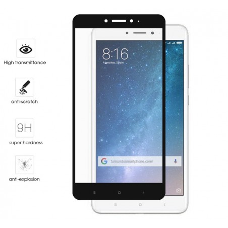 Protector Cristal Templado Frontal Completo Negro para Xiaomi Mi Max 2 Vidrio
