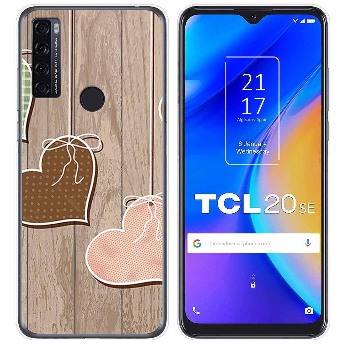 Funda Gel Tpu para TCL 20 SE diseño Corazones Madera Dibujos