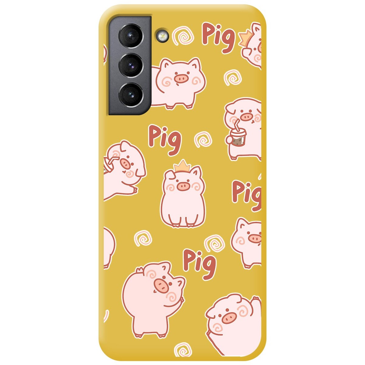 Funda Silicona Líquida Amarilla para Samsung Galaxy S21 5G diseño Cerdos Dibujos