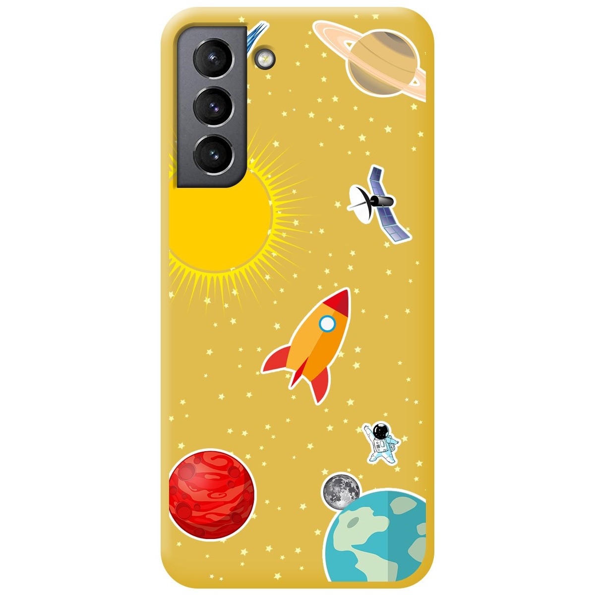 Funda Silicona Líquida Amarilla para Samsung Galaxy S21 5G diseño Espacio Dibujos