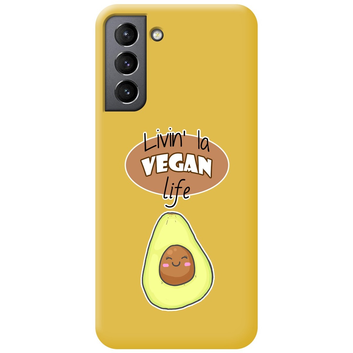 Funda Silicona Líquida Amarilla para Samsung Galaxy S21 5G diseño Vegan Life Dibujos