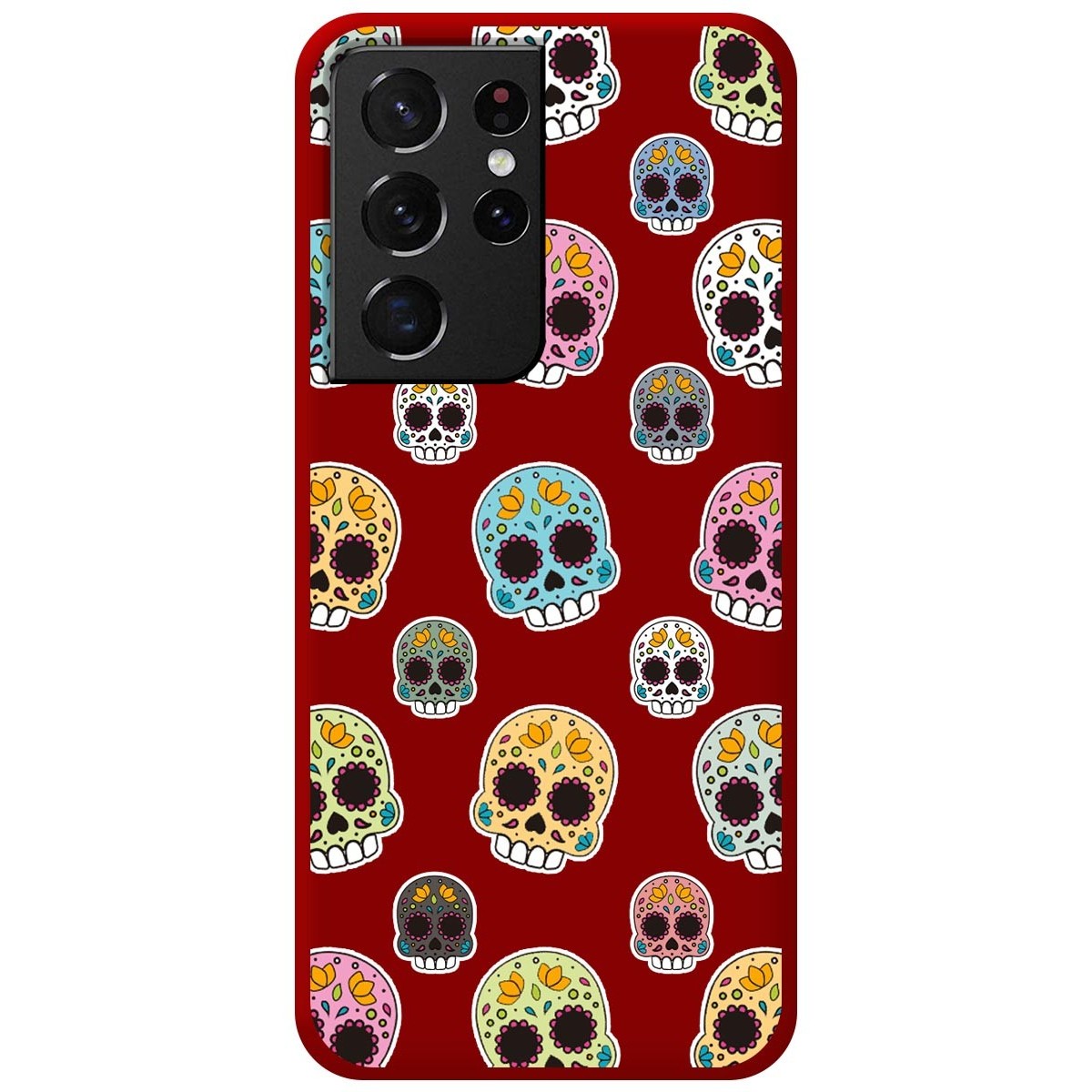 Funda Silicona Líquida Roja para Samsung Galaxy S21 Ultra 5G diseño Catrina Dibujos