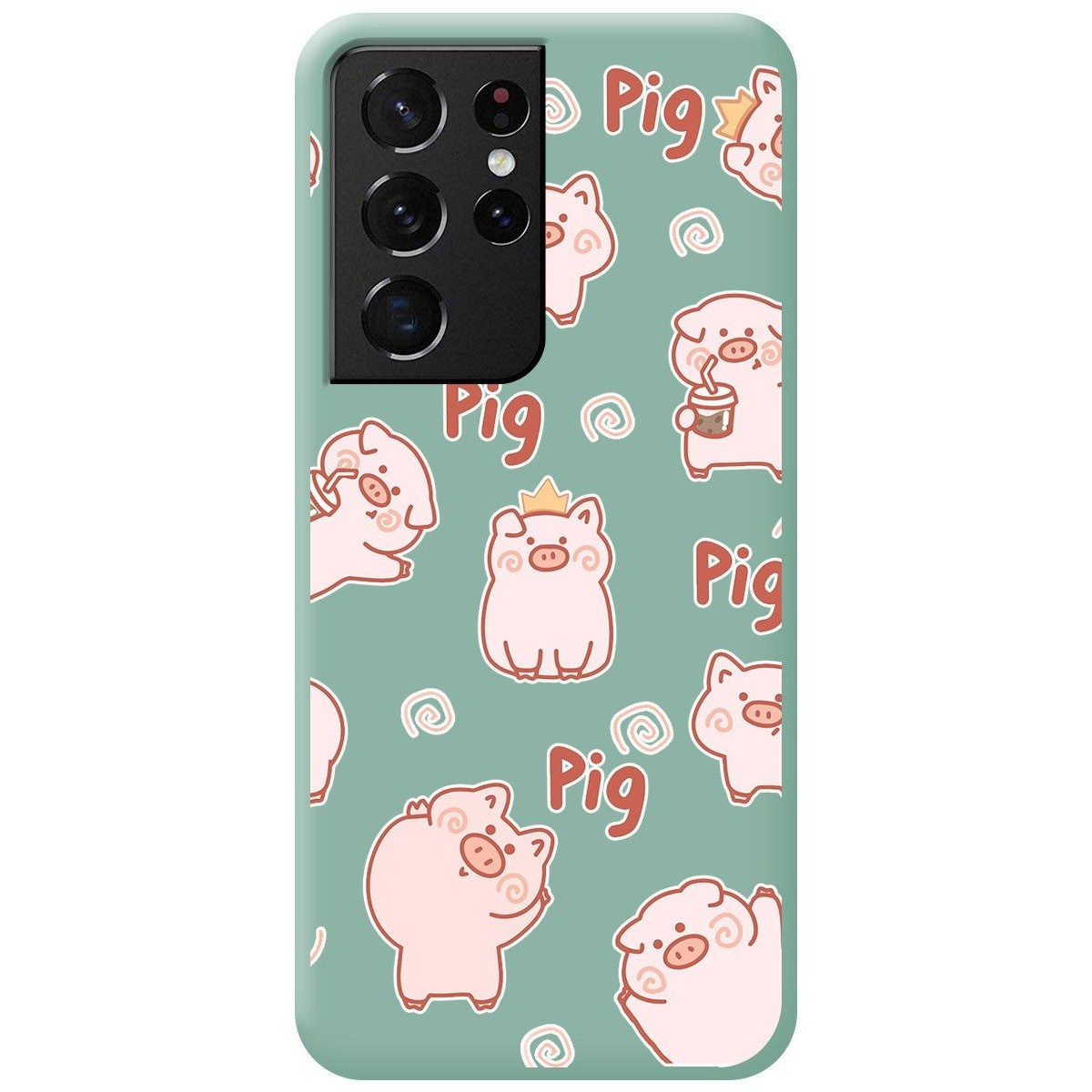 Funda Silicona Líquida Verde para Samsung Galaxy S21 Ultra 5G diseño Cerdos Dibujos