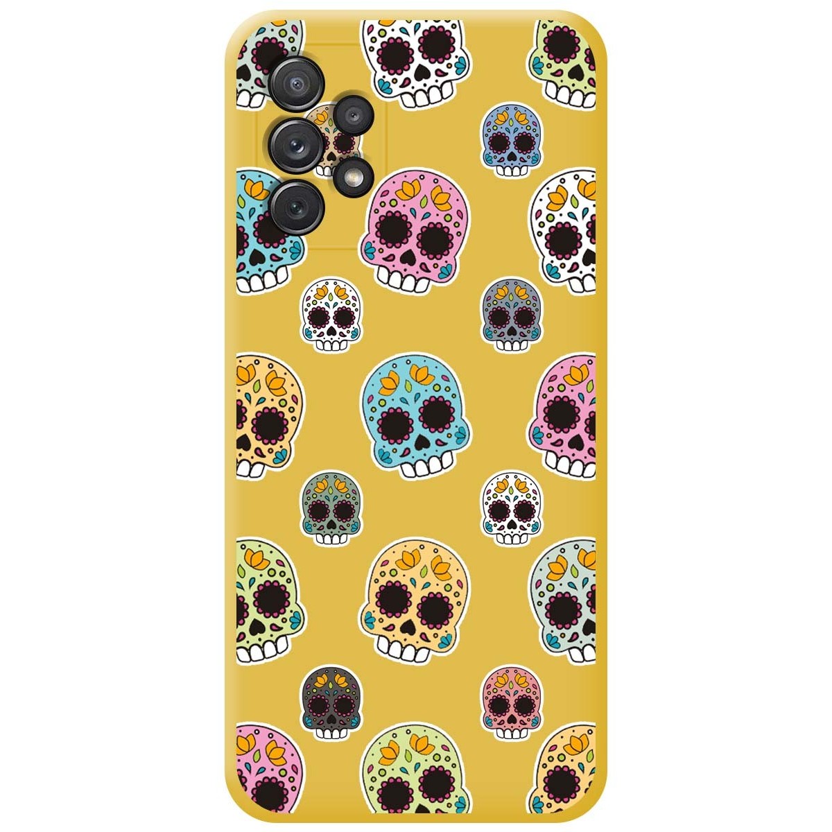 Funda Silicona Líquida Amarilla para Samsung Galaxy A72 diseño Catrina Dibujos