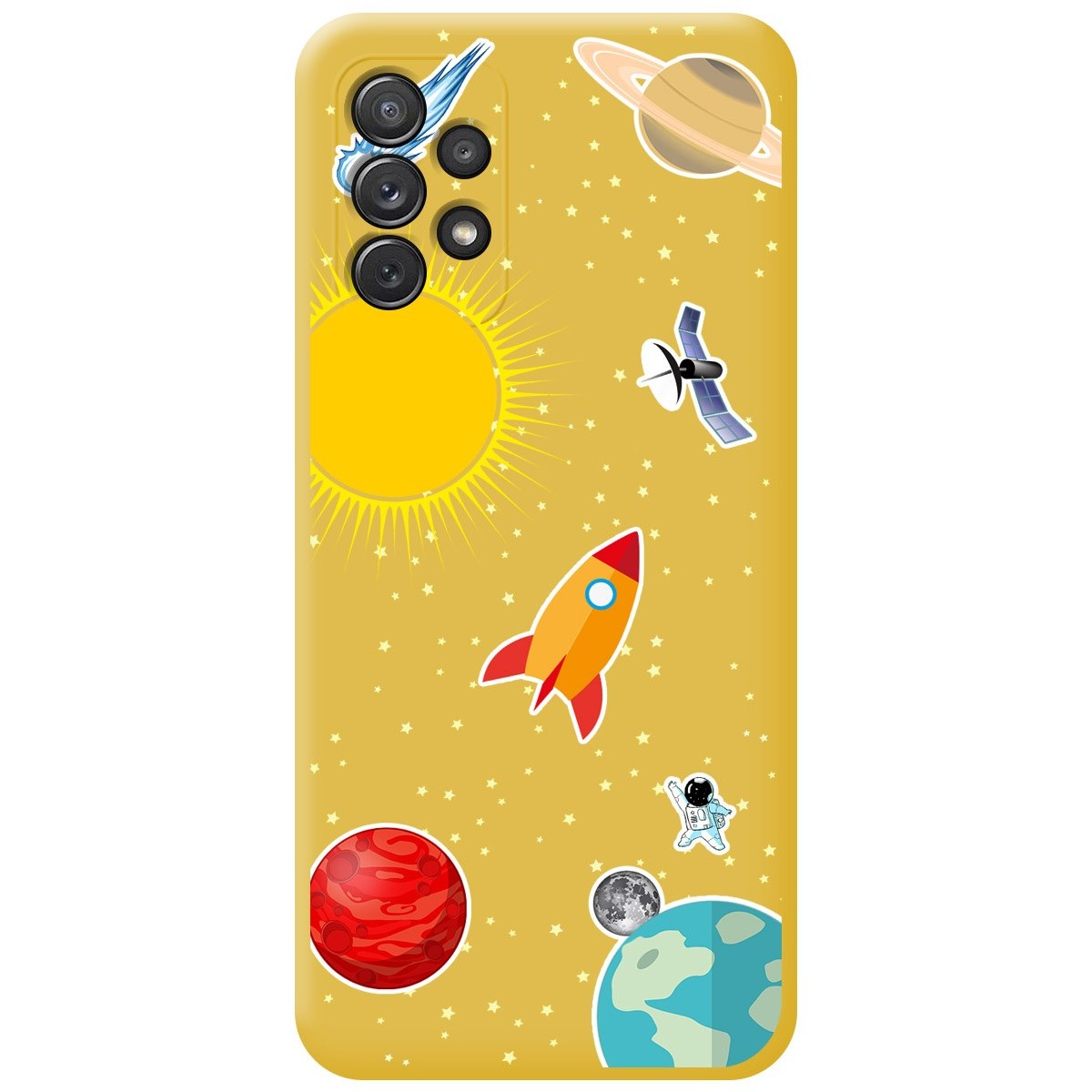 Funda Silicona Líquida Amarilla para Samsung Galaxy A72 diseño Espacio Dibujos