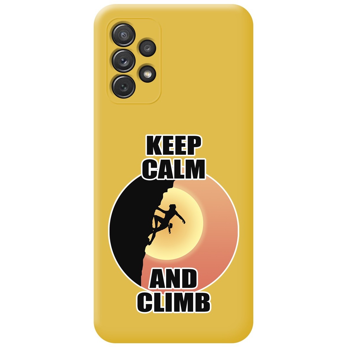 Funda Silicona Líquida Amarilla para Samsung Galaxy A72 diseño Mujer Escalada Dibujos