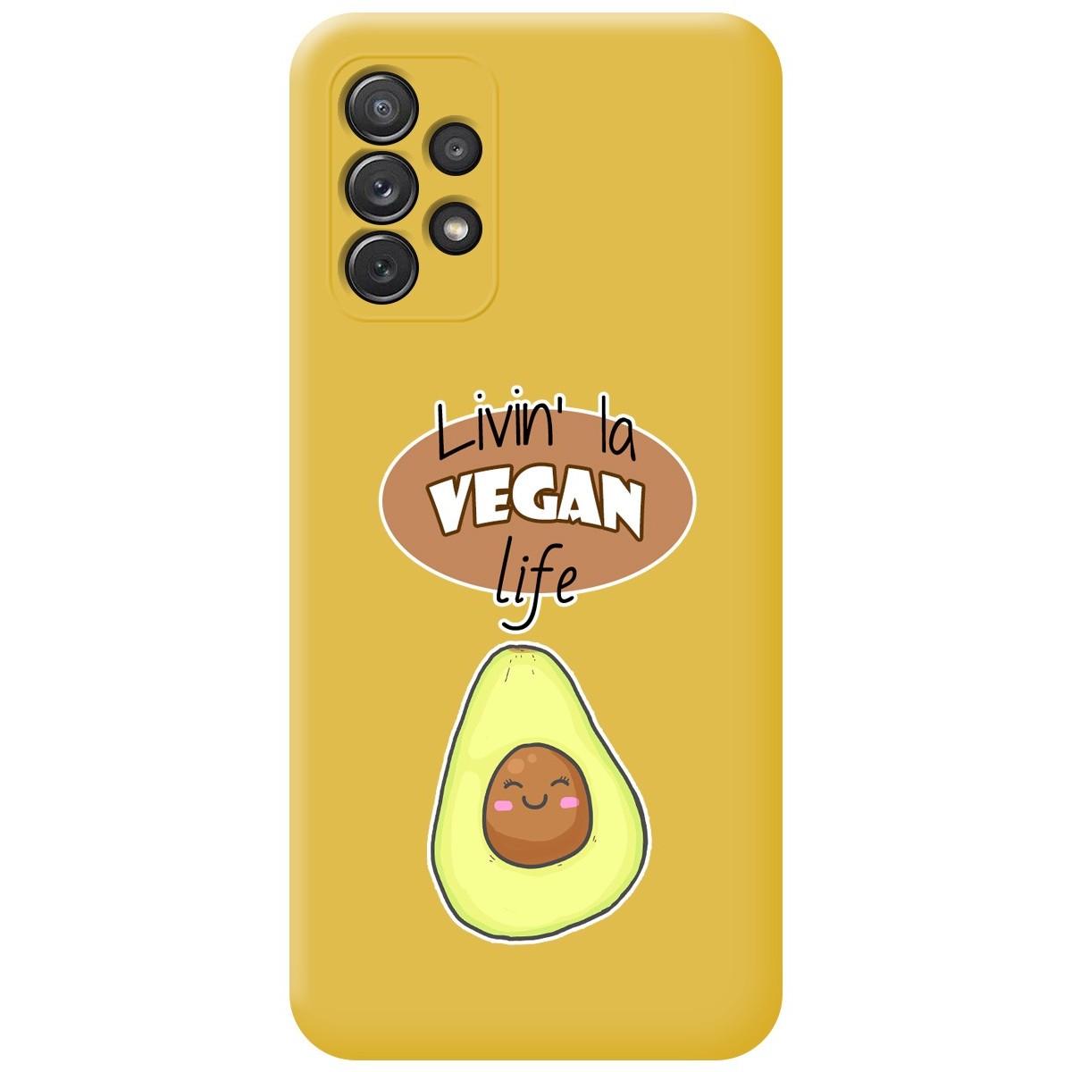 Funda Silicona Líquida Amarilla para Samsung Galaxy A72 diseño Vegan Life Dibujos