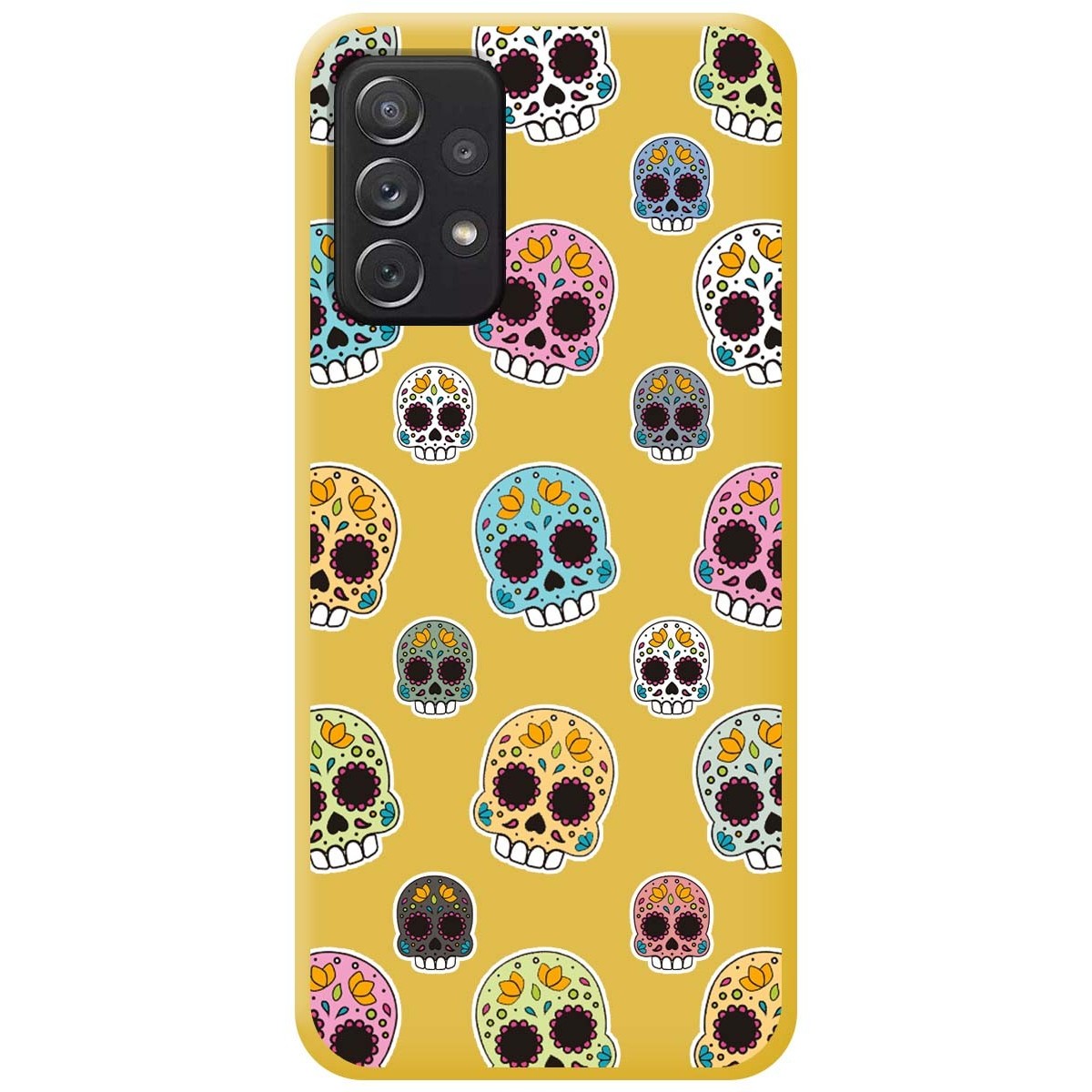 Funda Silicona Líquida Amarilla para Samsung Galaxy A52 / A52 5G / A52s 5G diseño Catrina Dibujos