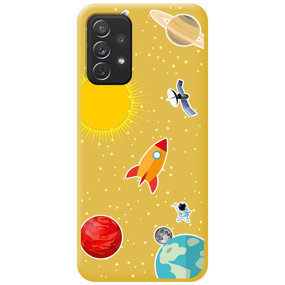 Funda Silicona Líquida Amarilla para Samsung Galaxy A52 / A52 5G / A52s 5G diseño Espacio Dibujos