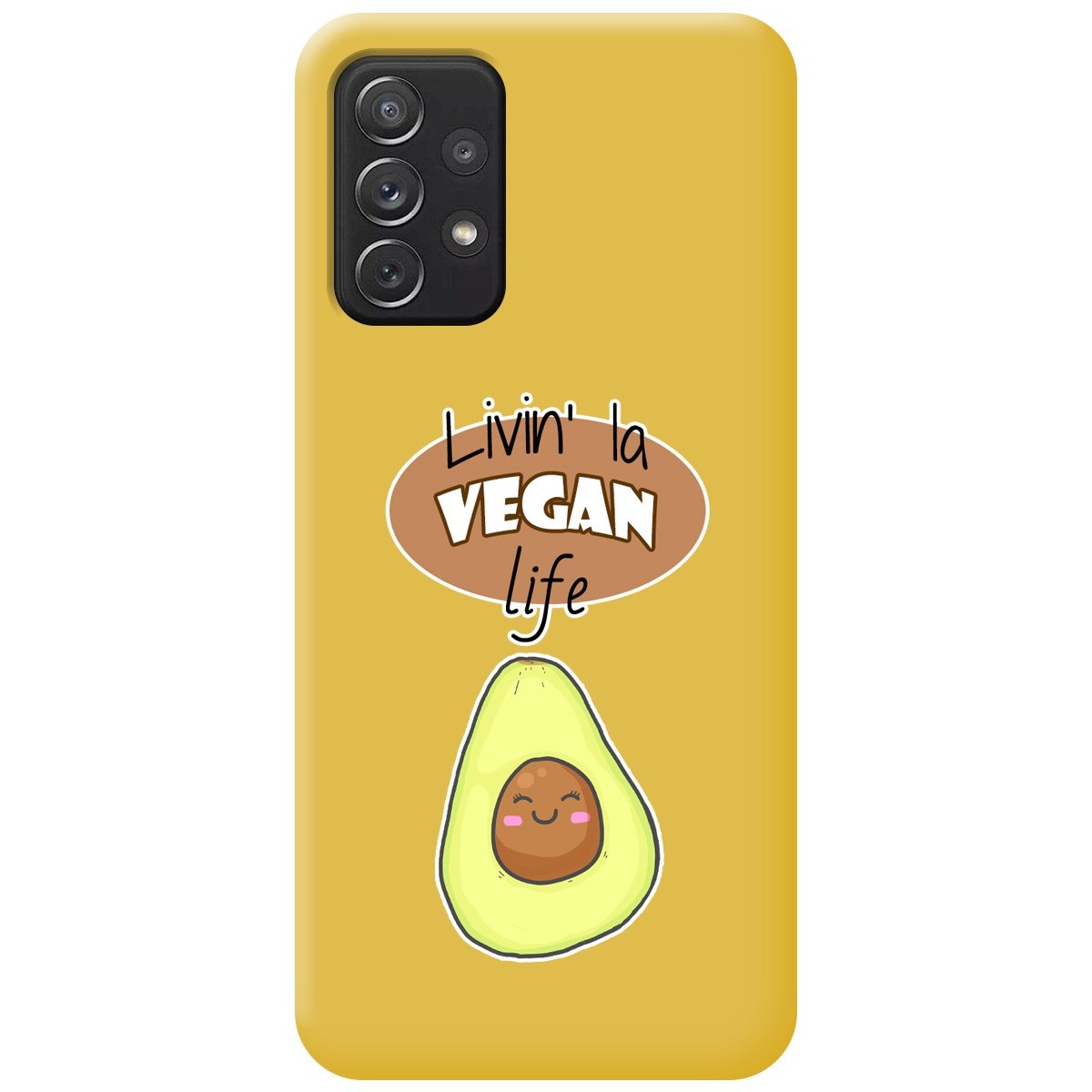 Funda Silicona Líquida Amarilla para Samsung Galaxy A52 / A52 5G / A52s 5G diseño Vegan Life Dibujos