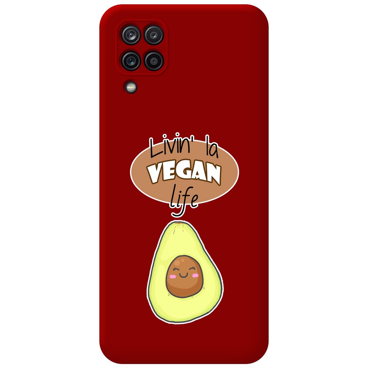 Funda Silicona Líquida Roja para Samsung Galaxy A12 / M12 diseño Vegan Life Dibujos