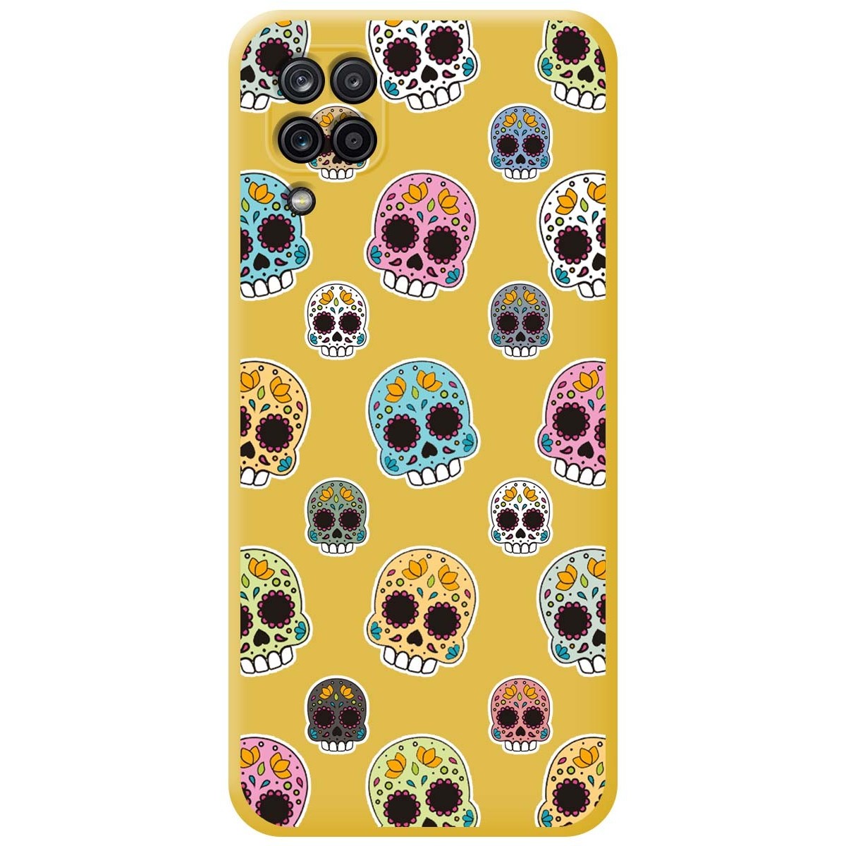 Funda Silicona Líquida Amarilla para Samsung Galaxy A12 / M12 diseño Catrina Dibujos