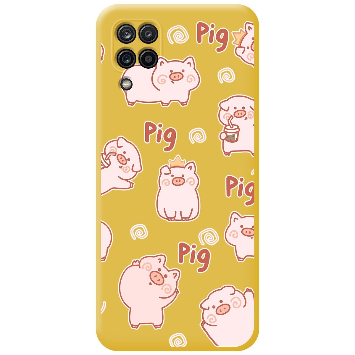 Funda Silicona Líquida Amarilla para Samsung Galaxy A12 / M12 diseño Cerdos Dibujos