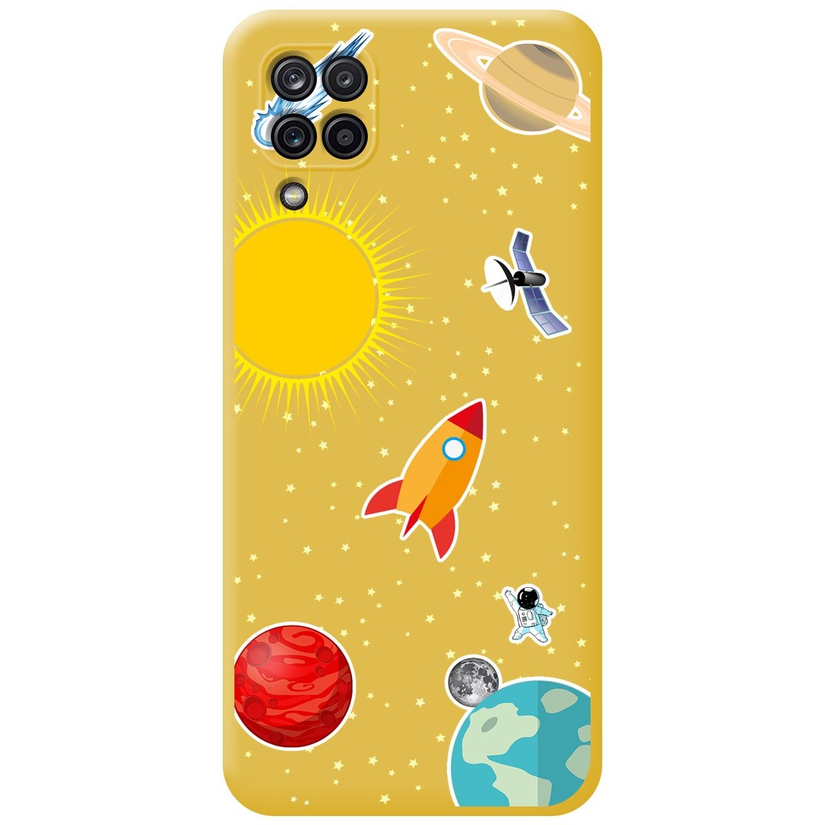Funda Silicona Líquida Amarilla para Samsung Galaxy A12 / M12 diseño Espacio Dibujos