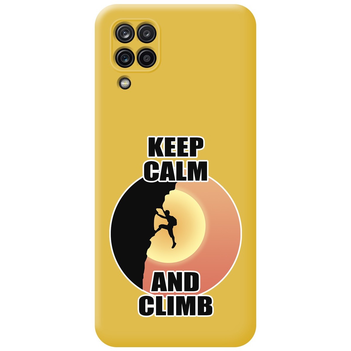 Funda Silicona Líquida Amarilla para Samsung Galaxy A12 / M12 diseño Hombre Escalada Dibujos