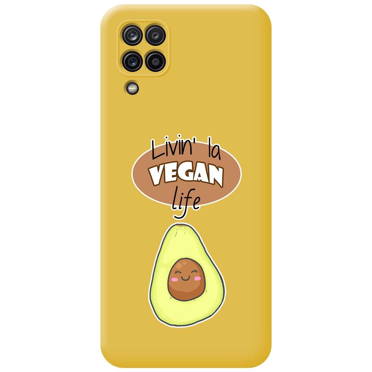 Funda Silicona Líquida Amarilla para Samsung Galaxy A12 / M12 diseño Vegan Life Dibujos