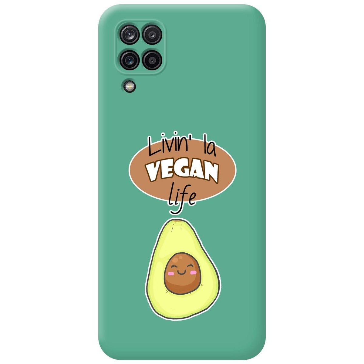 Funda Silicona Líquida Verde para Samsung Galaxy A12 / M12 diseño Vegan Life Dibujos