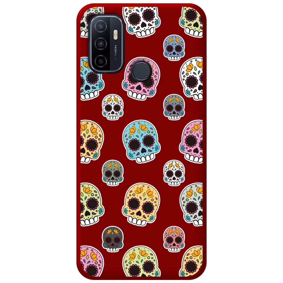 Funda Silicona Líquida Roja para Oppo A53 / A53s diseño Catrina Dibujos