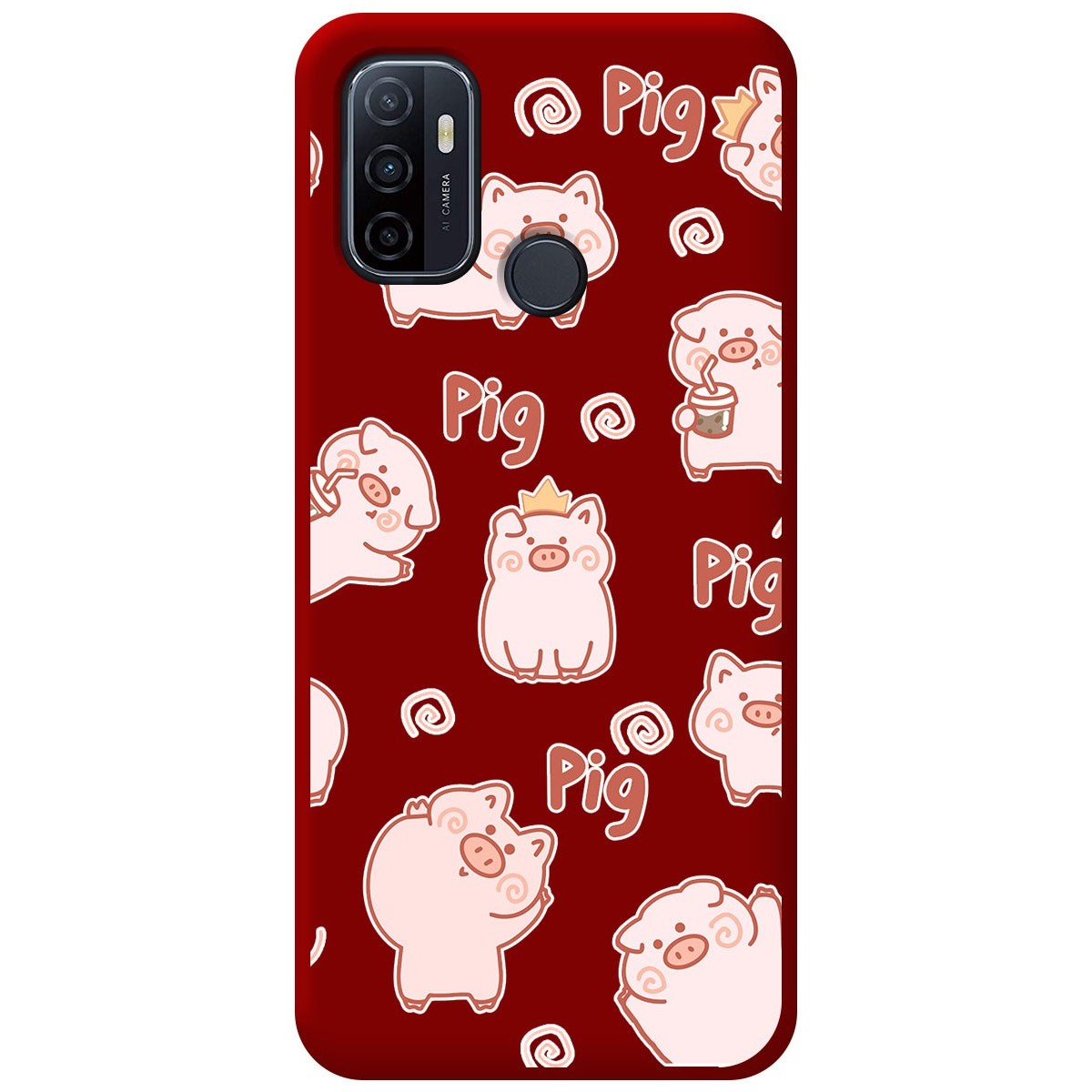 Funda Silicona Líquida Roja para Oppo A53 / A53s diseño Cerdos Dibujos