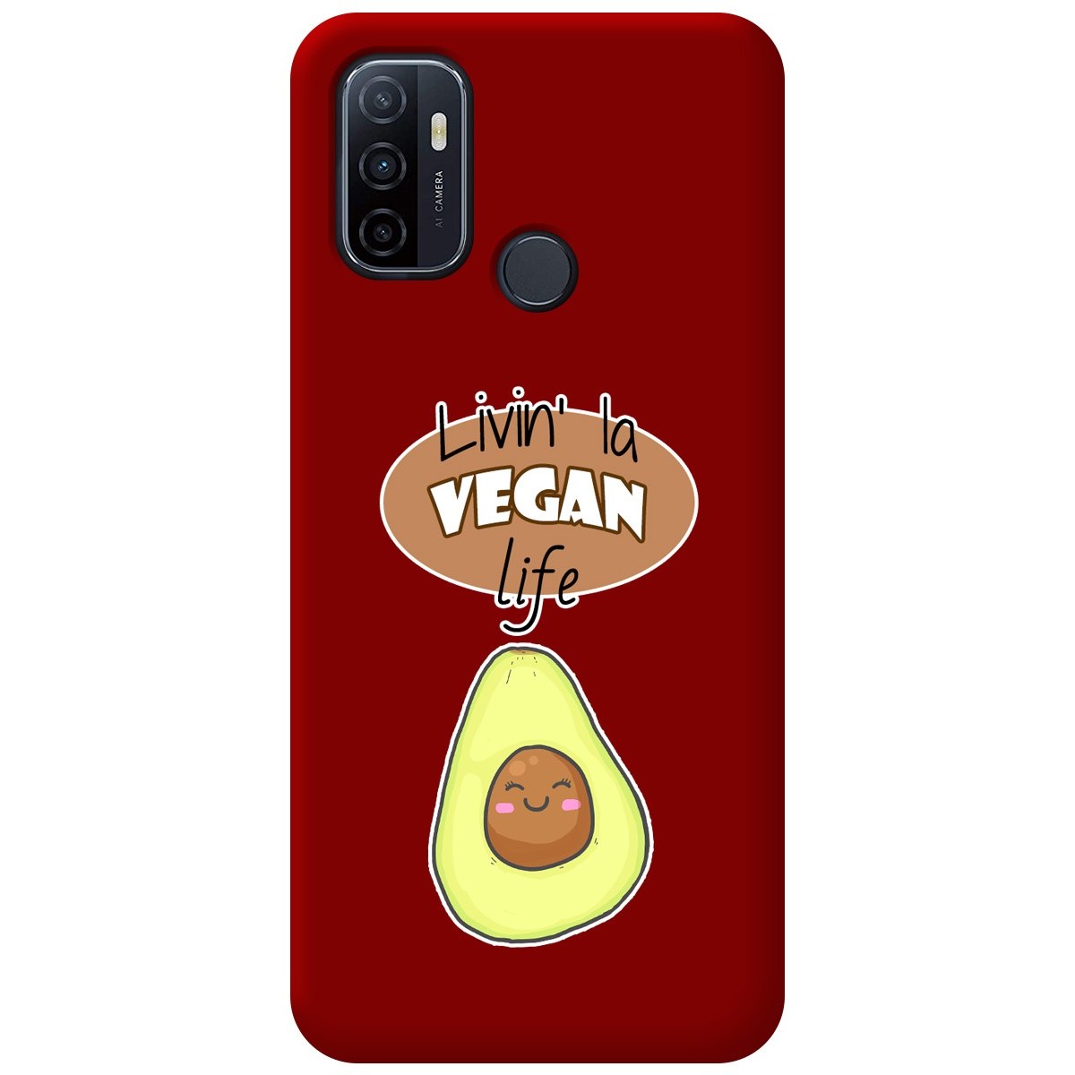 Funda Silicona Líquida Roja para Oppo A53 / A53s diseño Vegan Life Dibujos