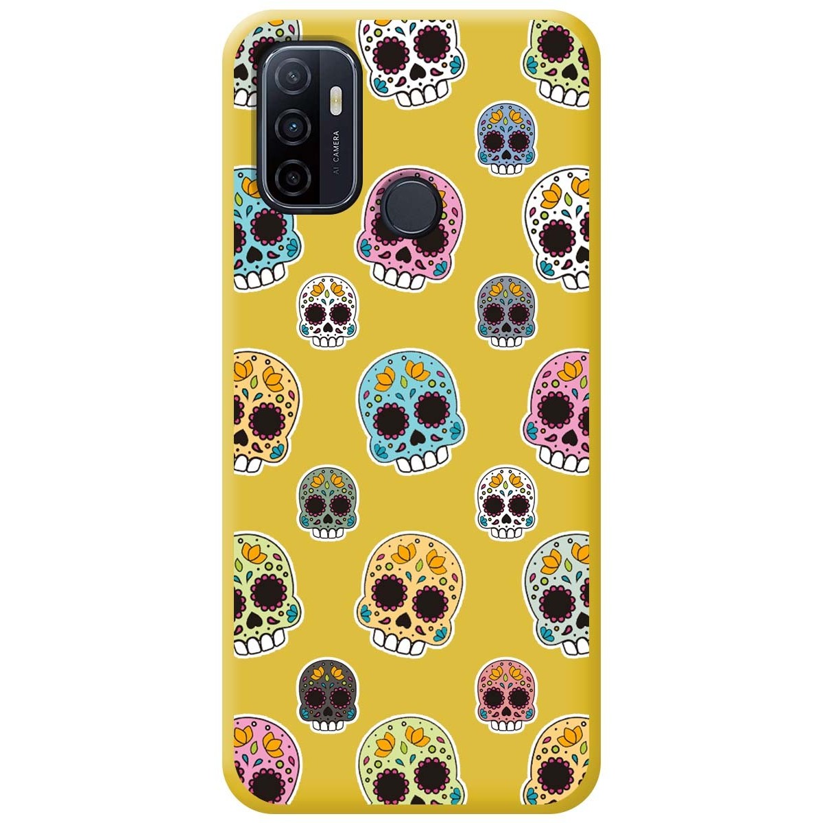 Funda Silicona Líquida Amarilla para Oppo A53 / A53s diseño Catrina Dibujos