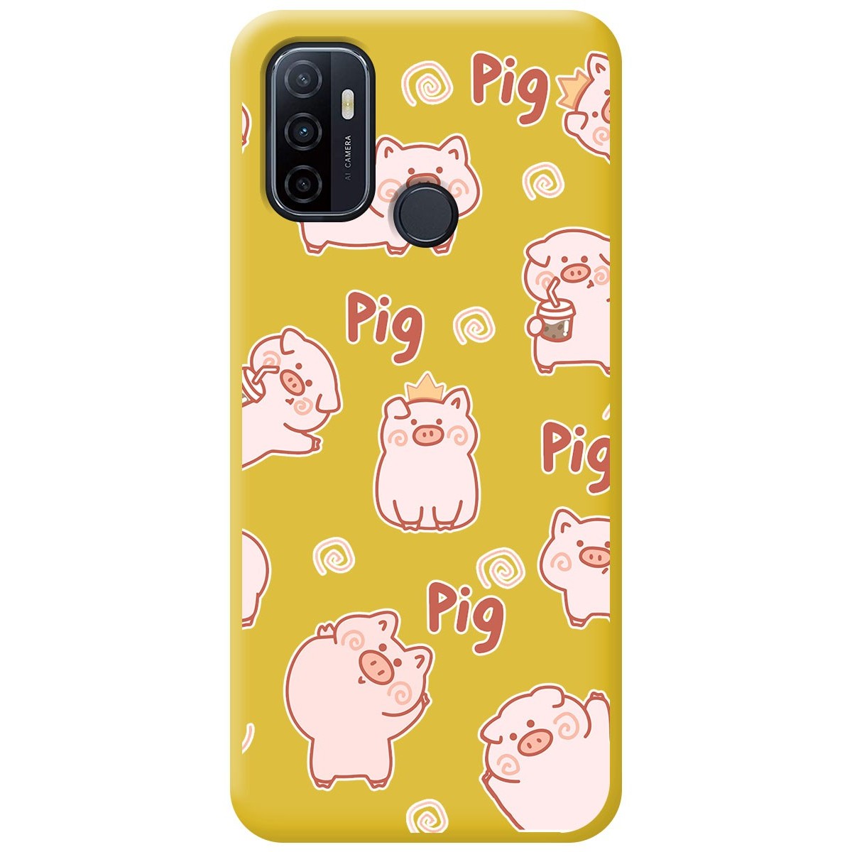 Funda Silicona Líquida Amarilla para Oppo A53 / A53s diseño Cerdos Dibujos