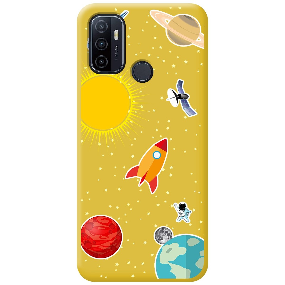 Funda Silicona Líquida Amarilla para Oppo A53 / A53s diseño Espacio Dibujos