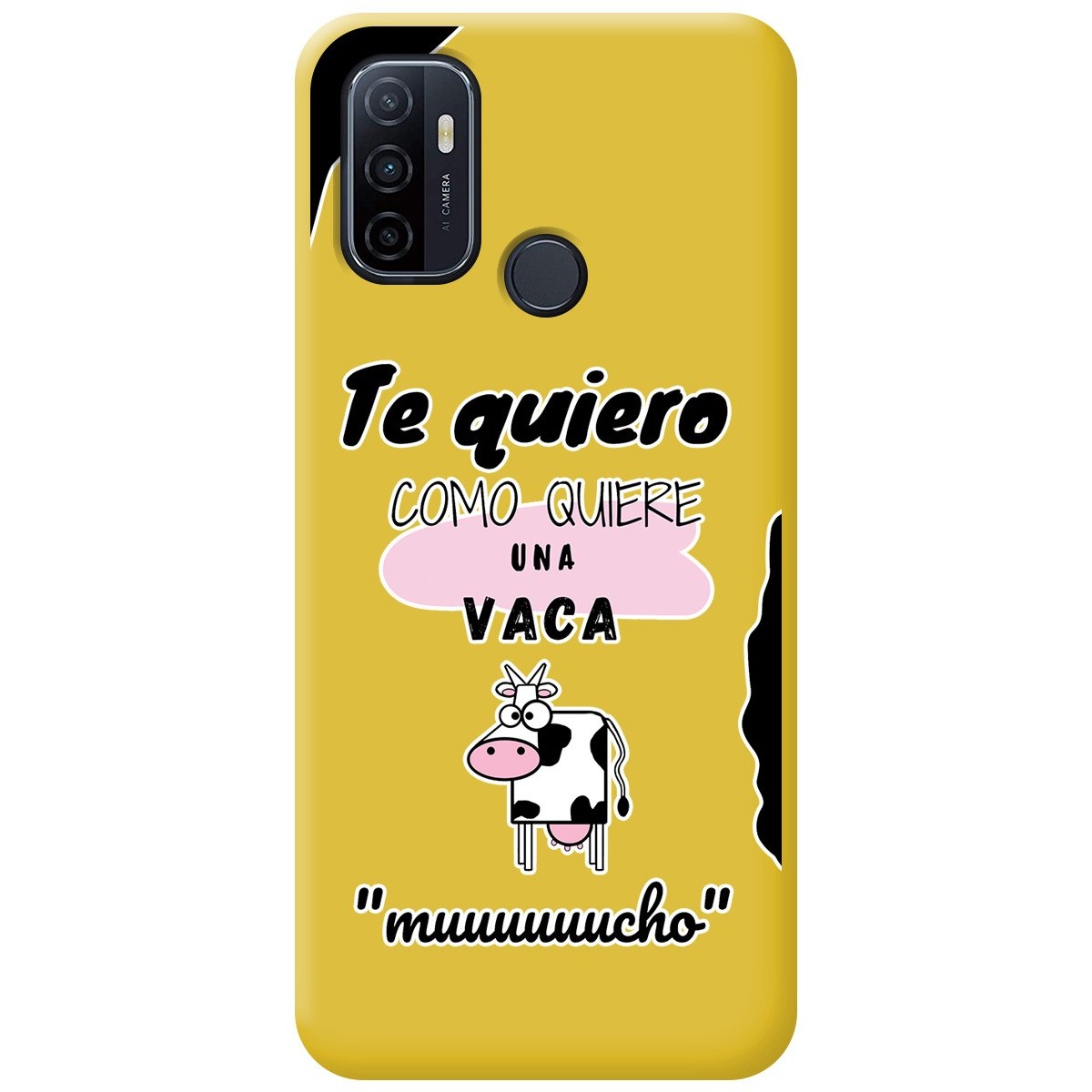 Funda Silicona Líquida Amarilla para Oppo A53 / A53s diseño Vaca Dibujos