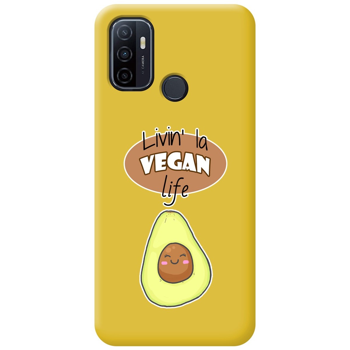 Funda Silicona Líquida Amarilla para Oppo A53 / A53s diseño Vegan Life Dibujos