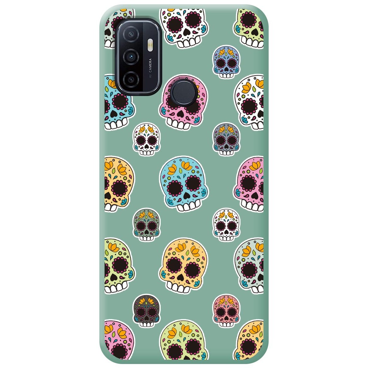 Funda Silicona Líquida Verde para Oppo A53 / A53s diseño Catrina Dibujos